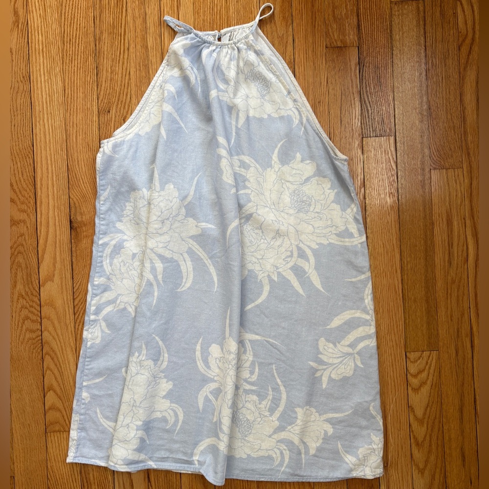 Aritzia High neckline light blue linen dress size small
